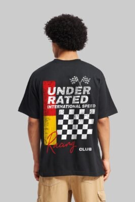 Racing Club Black Oversized Fit T-Shirt Men