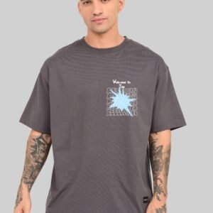 Rebellion Distorted Dark Grey Oversized Fit T-Shirt Men