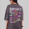 Romance Graphic Printed Dark Grey Baggy Fit T-Shirt Women