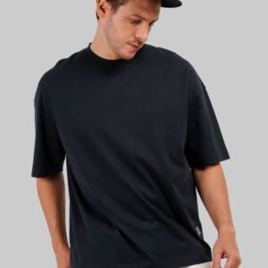 Solid Black Half Sleeves T-Shirt For Men Baggy Fit