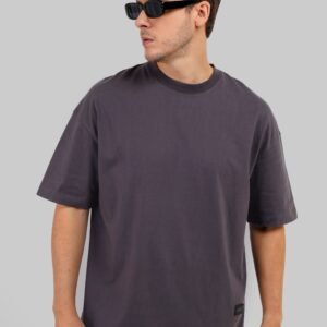 Solid Dark Grey Half Sleeves T-Shirt For Men Baggy Fit