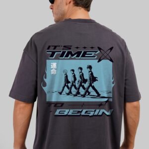 Time To Begin Dark Grey Baggy Fit T-Shirt Men