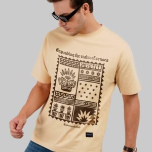 Realm of Senses Beige Oversized Fit T-Shirt Men