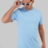 Solid Powder Blue Half Sleeves T-Shirt For Men Regular Fit