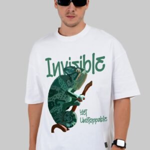 Invisible Gecko White Baggy Fit T-Shirt Men