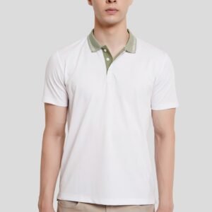 White Contrast Collar Polo T-Shirt