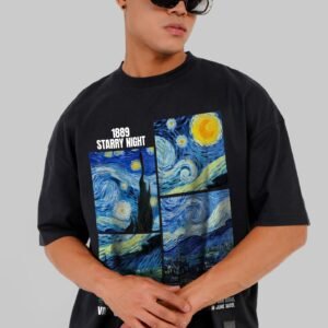 Starry Night Black Baggy Fit T-Shirt Men