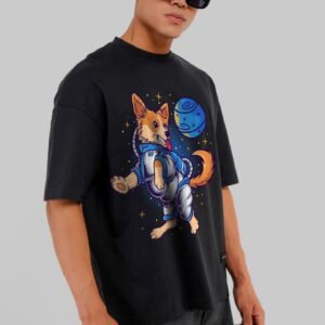 Space Dog Black Baggy Fit T-Shirt Men