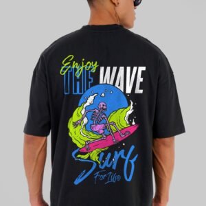 Wave Surfer Black Baggy Fit T-Shirt Men