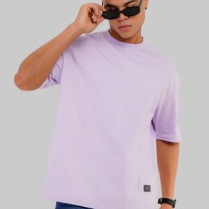 Solid Lilac Half Sleeves T-Shirt For Men Baggy Fit