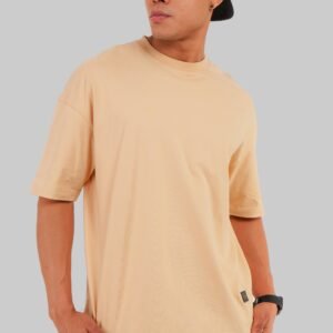 Solid Beige Half Sleeves T-Shirt For Men Baggy Fit