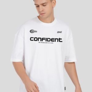Confident Typographic White Baggy Fit T-Shirt Men