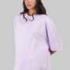 Solid Lilac Half Sleeves T-Shirt For Women Baggy Fit