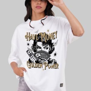 Money Golden Power White Baggy Fit T-Shirt Women