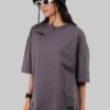 Solid Dark Grey Half Sleeves T-Shirt For Women Baggy Fit