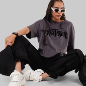 Trust Issue Dark Grey Baggy Fit T-Shirt Women