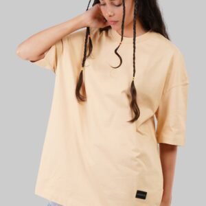 Solid Beige Half Sleeves T-Shirt For Women Baggy Fit