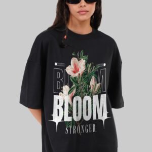 Floral Bloom Black Baggy Fit T-Shirt Women