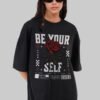 Be Yourself Black Baggy Fit T-Shirt Women