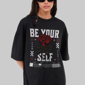 Be Yourself Black Baggy Fit T-Shirt Women