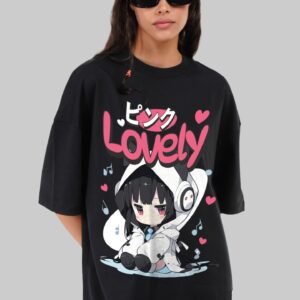 Lovely Anime Black Baggy Fit T-Shirt Women