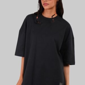 Solid Black Half Sleeves T-Shirt For Women Baggy Fit