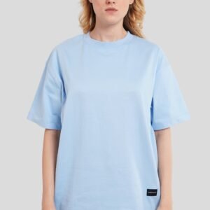 Solid Powder Blue Half Sleeves T-Shirt For Women Oversized Fit