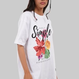 Simple Flowers White Oversized Fit T-Shirt Women