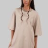 Beige Neck Logo Print Oversized T-Shirt For Women