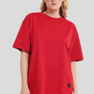 Solid Red Half Sleeves T-Shirt For Women Oversized Fit