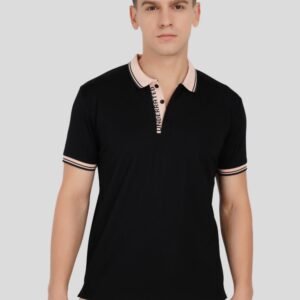Black Contrast Collar Polo T-Shirt