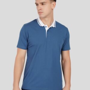 Blue Contrast Collar Polo T-Shirt