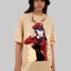 Anime Lady Beige Oversized Fit T-Shirt Women
