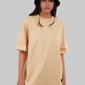 Solid Beige Half Sleeves T-Shirt For Women Oversized Fit