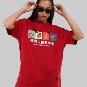 Genjitsu Red Oversized Fit T-Shirt Women
