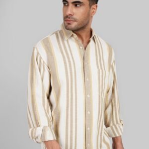 Khaki Brown Striped Textured Shirt