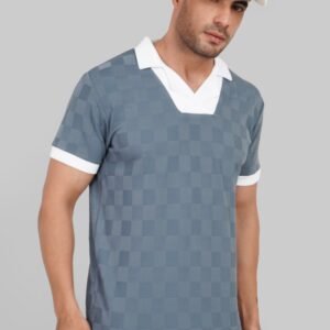 Blue Grey Textured Polo T-Shirt