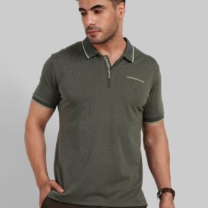Green Zipper Placket Polo T-Shirt