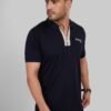 Navy Contrast Zipper Placket Polo T-Shirt