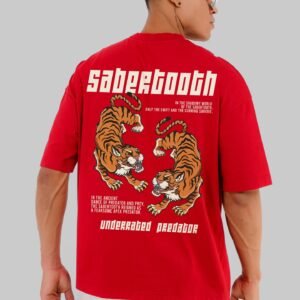 Sabertooth Red Baggy Fit T-Shirt Men
