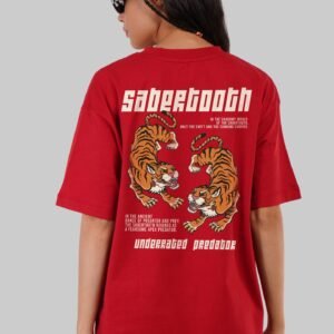 Sabertooth Red Oversized Fit T-Shirt Women