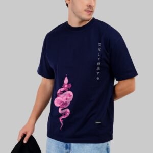 Pink Serpent Navy Blue Oversized Fit T-Shirt Men