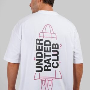 To The Moon Rocket White Baggy Fit T-Shirt Men