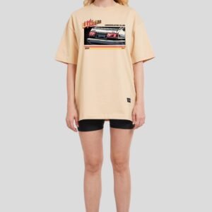 Rally Racer Beige Printed T-Shirt for Women