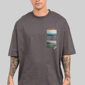 Wander Postcard Dark Grey Baggy Fit T-Shirt Men