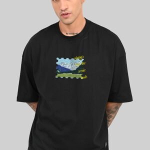 Scenic Route Postcard Black Baggy Fit T-Shirt Men