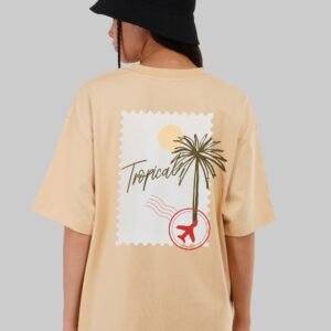 Tropical Vacation Beige Oversized Fit T-Shirt Women