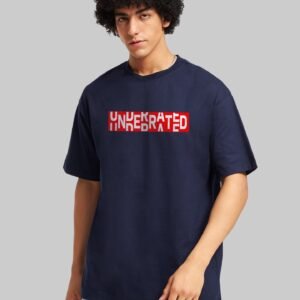 Boxed Navy Blue Oversized Fit T-Shirt Men