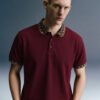 Maroon Patchwork Collar Polo T-Shirt