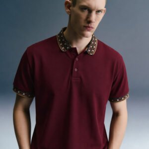 Maroon Patchwork Collar Polo T-Shirt